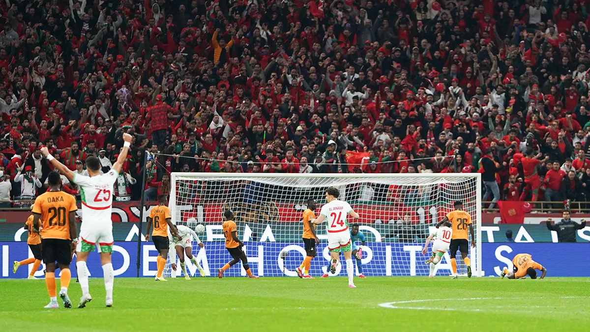 <p>Brahim Díaz, de Marruecos, celebra el primer gol de su equipo - PHOTO/ REUTERS</p>
