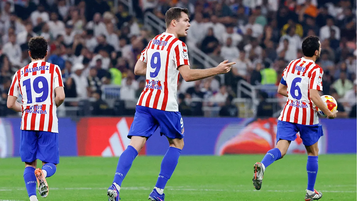 <p>Alexander Sorloth, del Atlético de Madrid, celebra el primer gol de su equipo - REUTERS/ VINCENT WEST </p>
