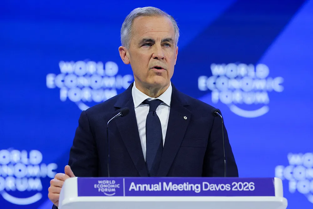 El primer ministro de Canadá, Mark Carney, asiste a la 56ª reunión anual del Foro Económico Mundial (WEF) en Davos, Suiza, el 22 de enero de 2026 - REUTERS/ DENIS BALIBOUSE