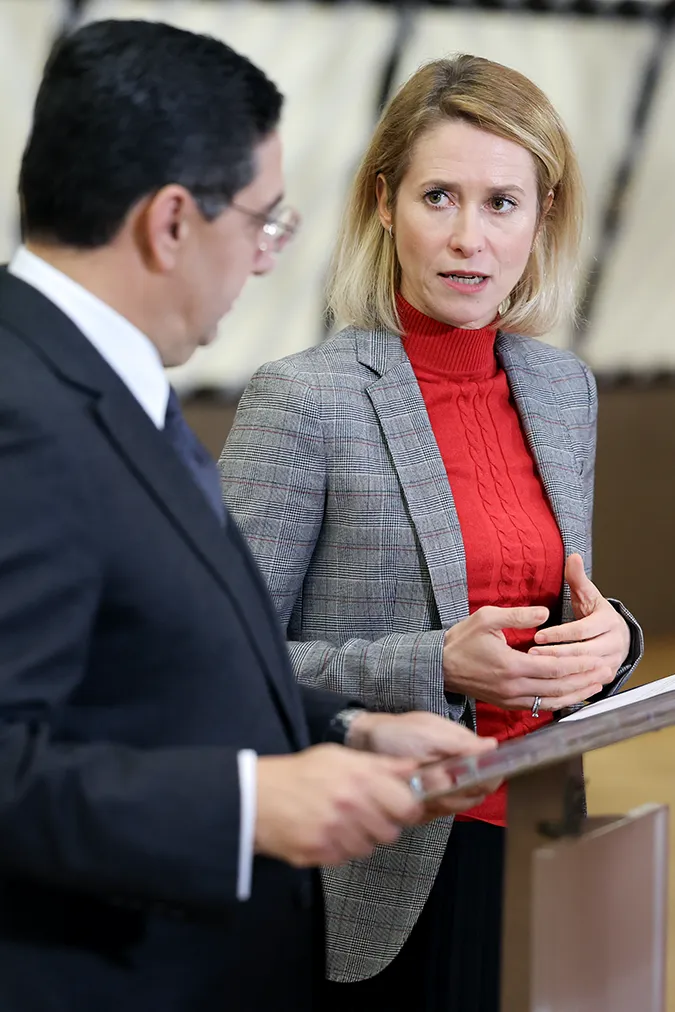 El ministro de Asuntos Exteriores, Cooperación Africana y Marroquíes que viven en el Extranjero, Nasser Bourita, y la Alta Representante para Asuntos Exteriores y Política de Seguridad de la Unión Europea, Kaja Kallas - PHOTO/UNIÓN EUROPEA