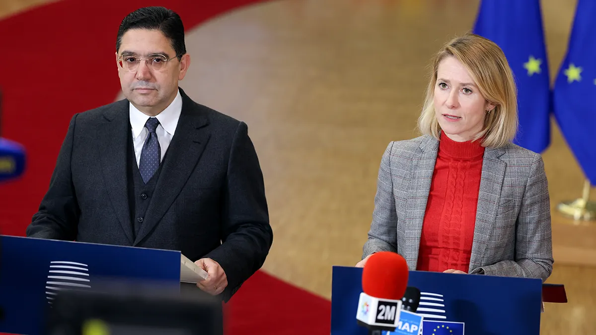 El ministro de Asuntos Exteriores, Cooperación Africana y Marroquíes que viven en el Extranjero, Nasser Bourita, y la Alta Representante para Asuntos Exteriores y Política de Seguridad de la Unión Europea, Kaja Kallas - PHOTO/UNIÓN EUROPEA