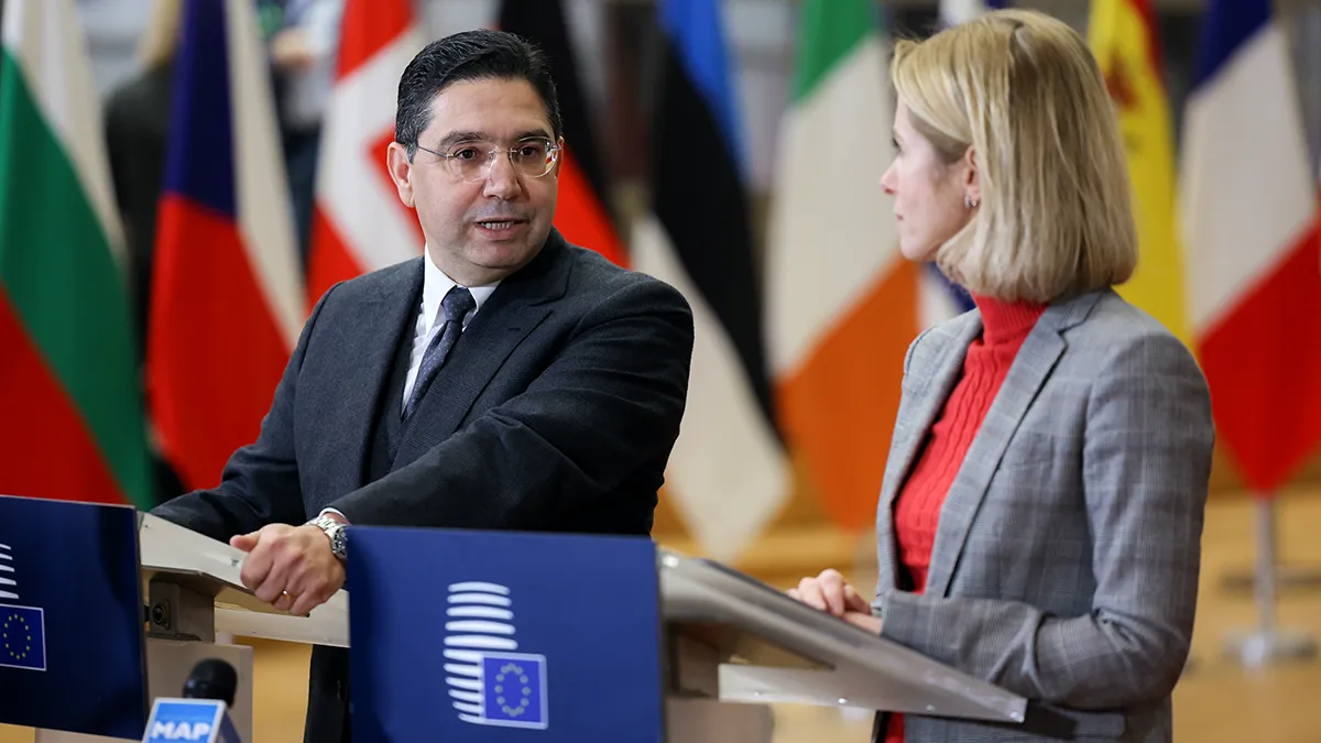 El ministro de Asuntos Exteriores, Cooperación Africana y Marroquíes que viven en el Extranjero, Nasser Bourita, y la Alta Representante para Asuntos Exteriores y Política de Seguridad de la Unión Europea, Kaja Kallas - PHOTO/UNIÓN EUROPEA