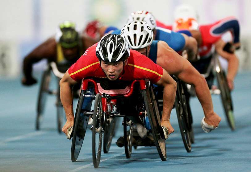 2019 World Para Athletics Championships. Qing Yan de China en acción durante los 800m T54 Round